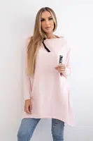 Mikina nadměrné velikosti s asymetrickými boky pudrově růžová