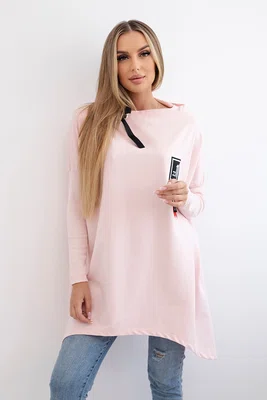 Mikina nadměrné velikosti s asymetrickými boky pudrově růžová