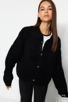 Trendyol černý pletený svetr Boucle Wide Fit