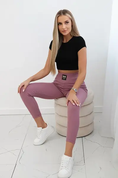 Žebrované legíny s vysokým pasem tmavě růžové barvy