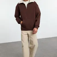 Trendyol Brown Oversize/Wide Cut Stand Collar Zippered Polar Fleece Inside/Warm Sweatshirt
