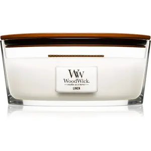 Woodwick Linen vonná svíčka s dřevěným knotem (hearthwick) 453.6 g