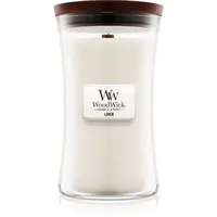 Woodwick Linen vonná svíčka s dřevěným knotem 609.5 g