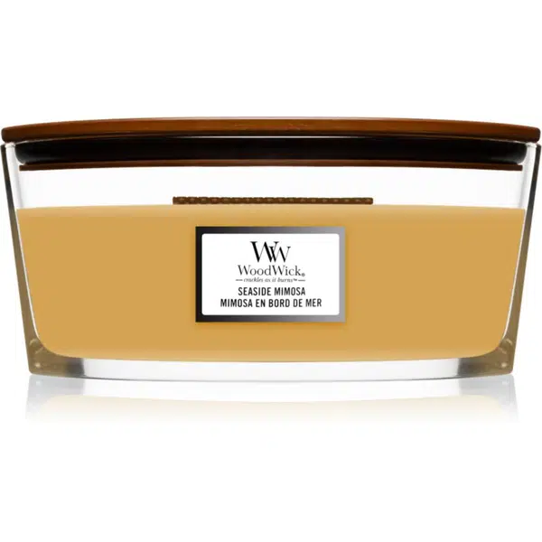 Woodwick Seaside Mimosa vonná svíčka s dřevěným knotem (hearthwick) 453.6 g