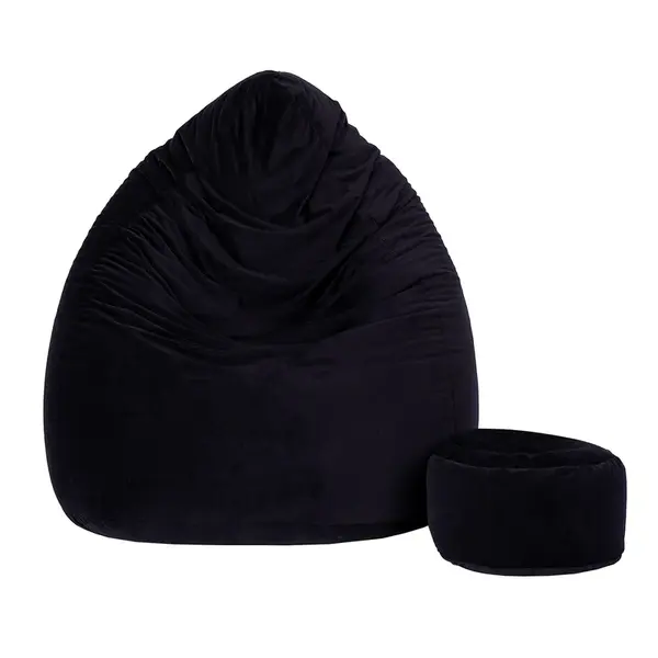 Sedací vak vrece 100x75 s podnožníkom čierna velur zamat