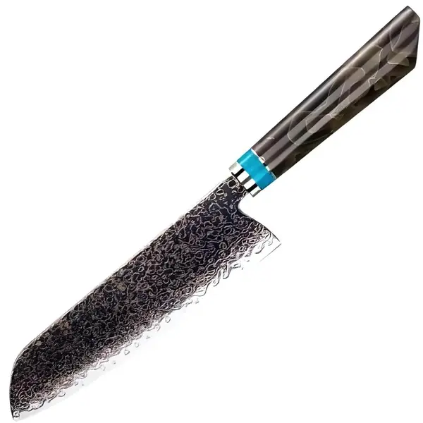 Damaškový kuchynský nôž Zetsu-Santoku/Hnedá/Modrá H37409