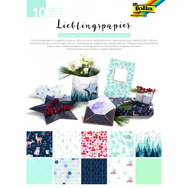 Baliaci papier Folia, 10 rôznych, 50 cm x 70 cm, 80g, 10listov vianoce-Stafil