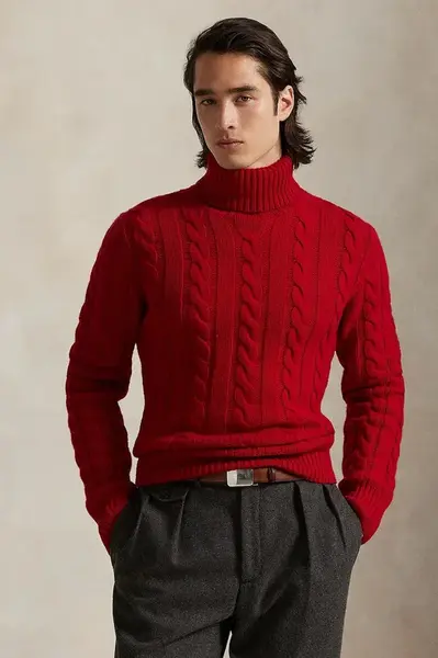 Vlněný svetr Polo Ralph Lauren pánský, béžová barva, s golfem, 710917035