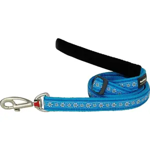 Nylonové vodítko Red dingo s kvietkami modré, šírka: 12 mm