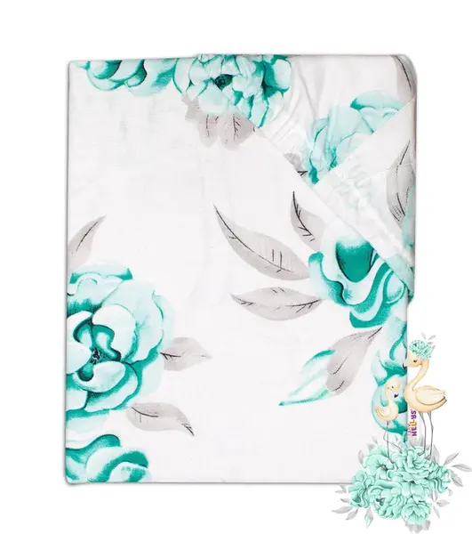 Baby Nellys Detské bavlnené prestieradlo do postieľky - Plameniak mätový, 140 x 70