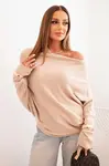 Kesi Włoski Dámský asymetrický batwing svetr z viskózy béžový