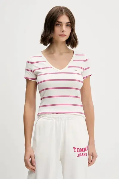 Tričko Tommy Jeans dámské, žlutá barva, DW0DW17385