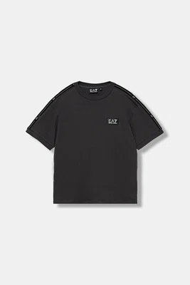 Dětské bavlněné tričko EA7 Emporio Armani šedá barva, s aplikací, 7B000190 AF10375