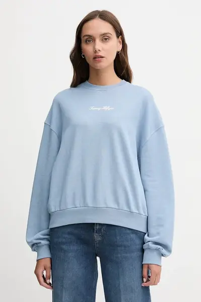 Bavlněná mikina Tommy Hilfiger dámská, modrá barva, hladká, WW0WW48269
