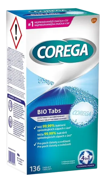 COREGA Bio Tabs čistiace tablety na zubné náhrady 136 ks