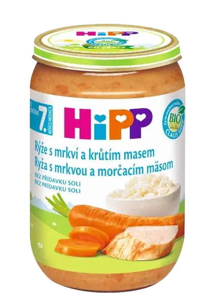 HIPP Prikrm BIO Ryža s mrkvou a morčacím mäsom nová receptúra 2017 220 g