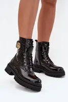 Boto Lakovane pracovné čižmy dámske so zlatým detailom zateplené čierne Fiorena