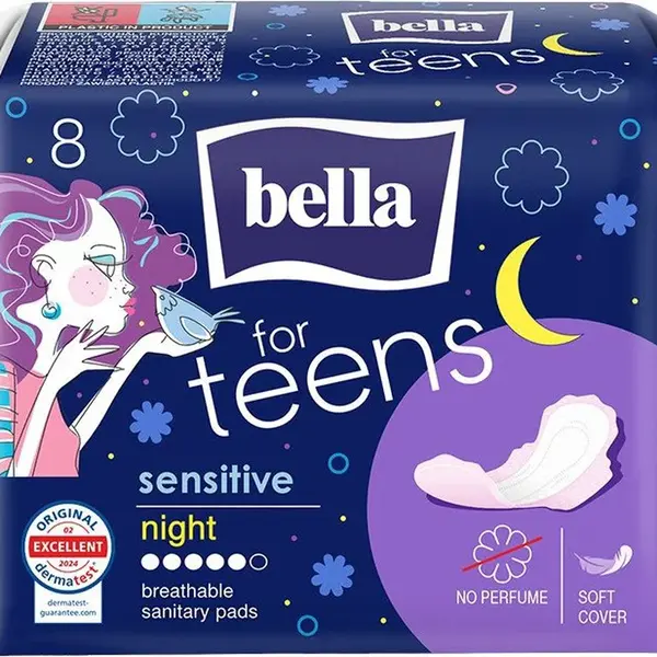 BELLA for Teens Sensitive Night menštruačné vložky nočné 8 ks