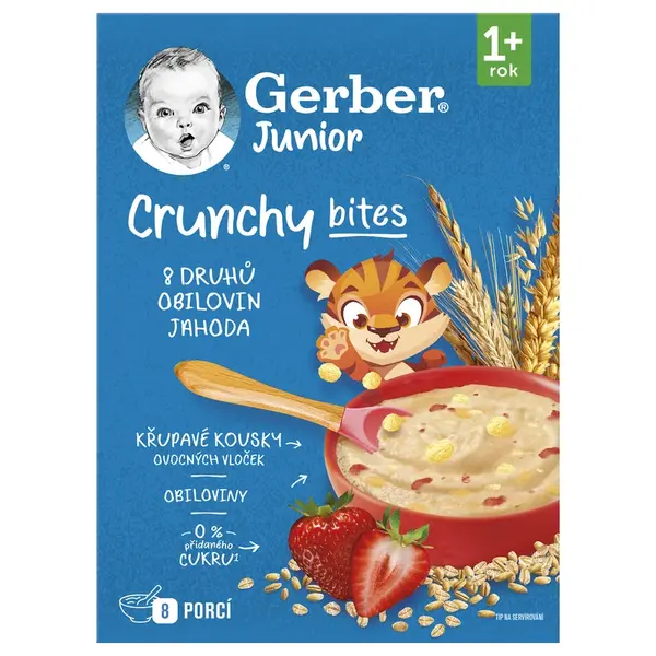 GERBER Junior Nemliečna kaša jahodová s chrumkavými kúskami 200 g