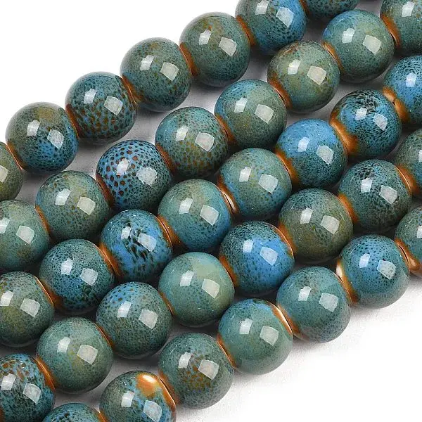 Handmade Fancy Antique Glazed Porcelain Ceramic Round Beads Strands