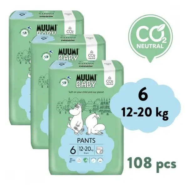 MUUMI BABY Walkers 6 Junior 12-20 kg měsíční balení kalhotkových eko plen 108 ks
