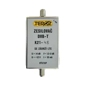 Anténní zesilovač TEROZ 496X, UHF K21 až 48, filtr 5G, LTE, GSM, G14dB, F2dB, U95dBμV, F-F