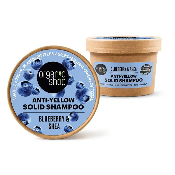 ORGANIC SHOP Tuhý šampon pro blond vlasy Borůvka a bambucké máslo 60 g