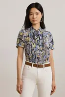 Košile Lauren Ralph Lauren dámská, modrá barva, relaxed, s vázaným výstřihem, 200963606