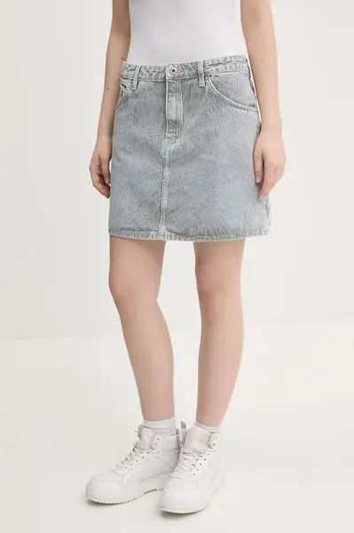 Džínová sukně Hugo Blue modrá barva, mini, áčková, 50537444