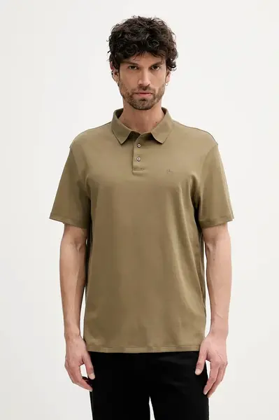 Bavlněné polo tričko Calvin Klein pánské, zelená barva, LV04LB276G