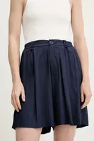 Lněné šortky Answear.LAB dámské, tmavomodrá barva, high waist