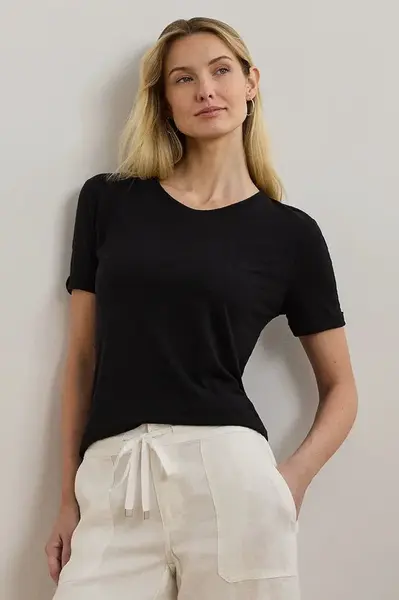 Plátěné tričko Lauren Ralph Lauren černá barva, 200963871