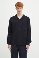 Vlněný kardigan Norse Projects Nicolai Merino Cotton Milano Jacket pánský, tmavomodrá barva, N45.0619.7004