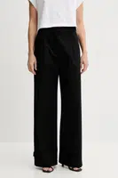 Kalhoty s příměsí lnu Sisley dámské, černá barva, široké, high waist, 4W7HLF06X