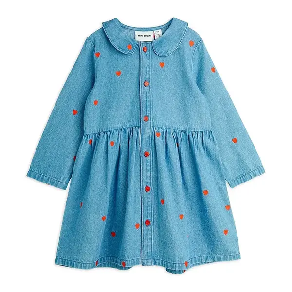 Dětské riflové šaty Mini Rodini Mini hearts modrá barva, midi, 2565011360
