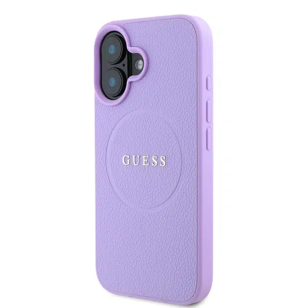 Zadní kryt Guess PU Grained Classic Logo MagSafe pro Apple iPhone 16, fialová