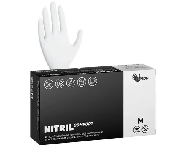 Nitrilové rukavice Espeon Nitril Comfort - 100 ks, bílé, velikost M (100021) + dárek zdarma
