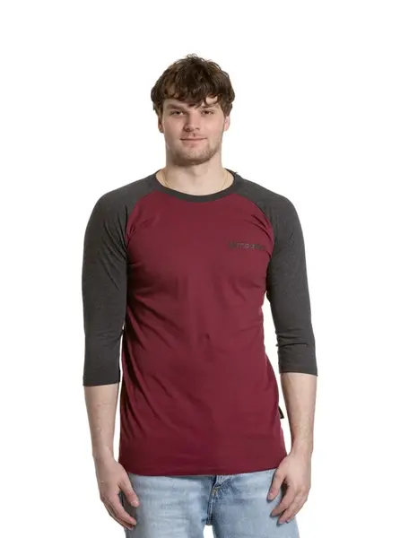 Meatfly pánské tričko s dlouhým rukávem Reagan Raglan Dark Wine / Charcoal Heather | Šedá | Velikost M | 100% bavlna
