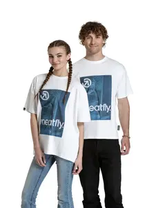 Meatfly unisex tričko Junglist Blue Leaf | Bílá | Velikost S/M | 100% bavlna