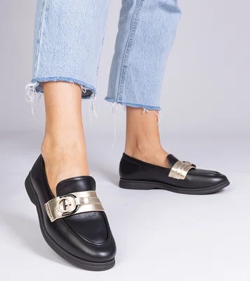 Gemre Black eco-leather moccasins with rhinestones Berita