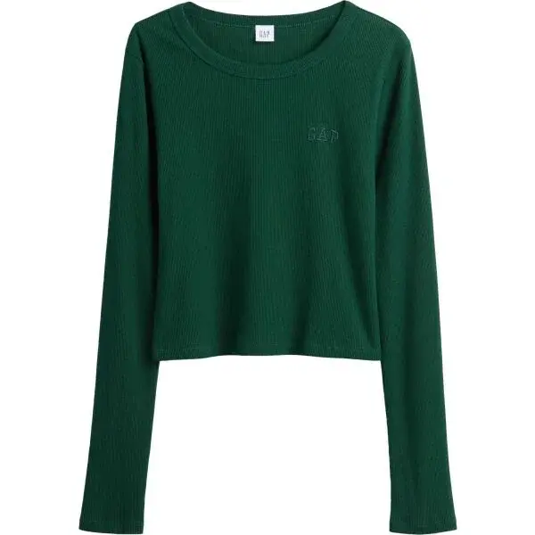 GAP V-JPN LS RIB TEE Dámske crop tričko, zelená, veľkosť