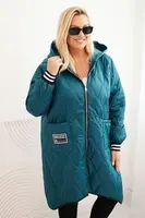 Kesi Włoski Dámska bunda Plus Size prešívaná s kapucňou a športovými manžetami morská