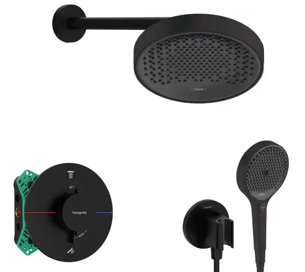 Hansgrohe - Sprchový set s termostatem pod omítku, s tělesem, průměr 25 cm, 3 proudy, matná černá SANI21HHH406