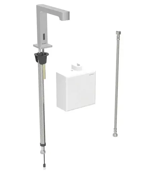 Geberit Brenta - Elektronický umyvadlový ventil, bateriové napájení, easy to clean, kartáčovaná nerez 116.173.SN.1