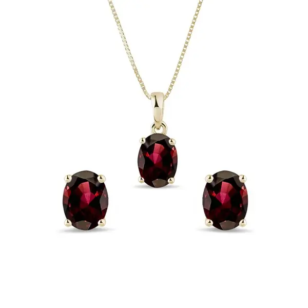Súprava granátových šperkov zo žltého 14 kt zlata KLENOTA