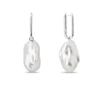 Oválne náušnice z bieleho zlata s barokovými perlami KLENOTA