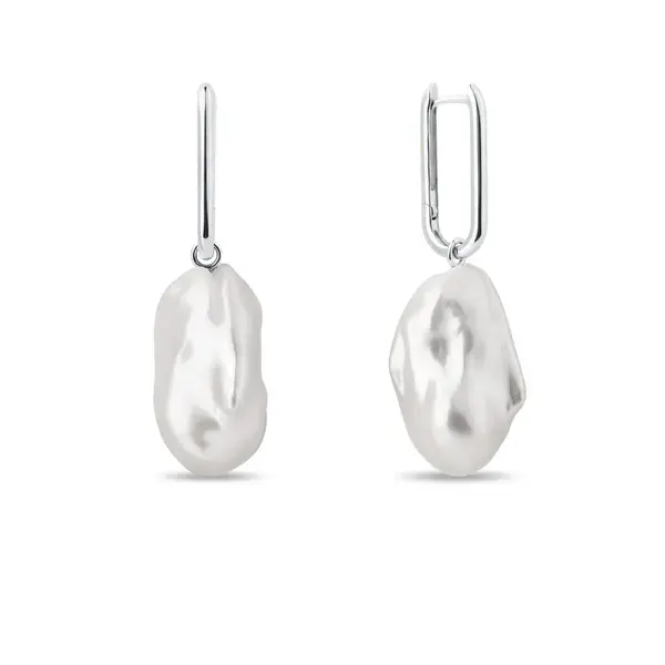 Oválne náušnice z bieleho zlata s barokovými perlami KLENOTA