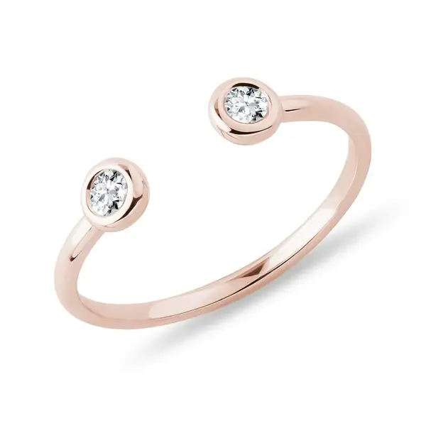 Otevřený prsten s bezel diamanty v růžovém zlatě KLENOTA