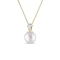 Zlatý přívěsek s diamantem a bílou perlou KLENOTA