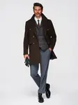 Ombre Men's double-breasted coat with decorative buttons - dark brown